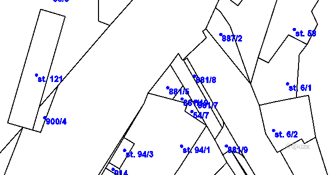 Parcela st. 881/5 v KÚ Mostiště u Velkého Meziříčí, Katastrální mapa