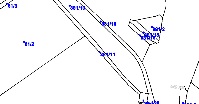 Parcela st. 881/11 v KÚ Mostiště u Velkého Meziříčí, Katastrální mapa