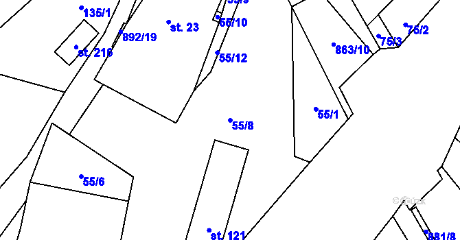 Parcela st. 55/8 v KÚ Mostiště u Velkého Meziříčí, Katastrální mapa