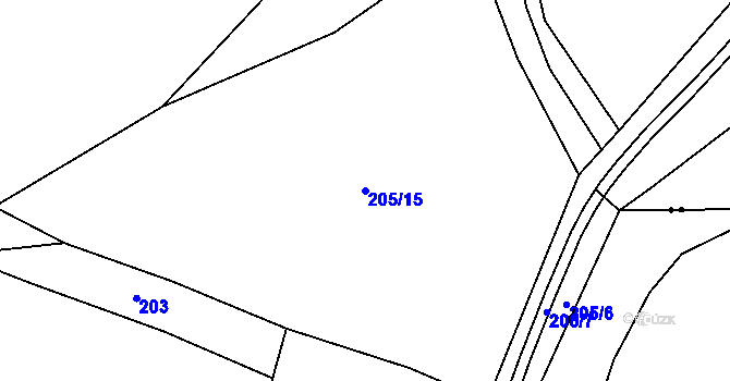 Parcela st. 205/15 v KÚ Mostiště u Velkého Meziříčí, Katastrální mapa