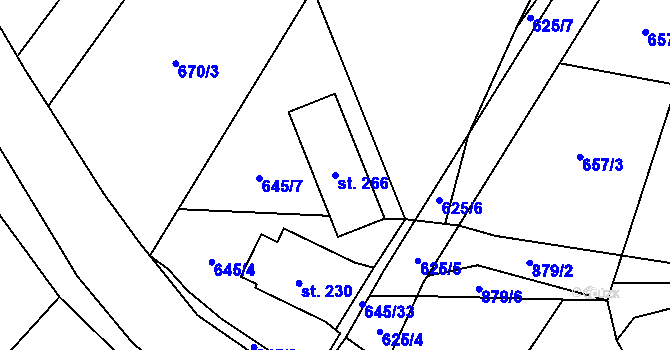 Parcela st. 266 v KÚ Mostiště u Velkého Meziříčí, Katastrální mapa