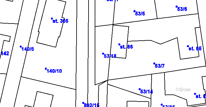 Parcela st. 53/18 v KÚ Mostiště u Velkého Meziříčí, Katastrální mapa