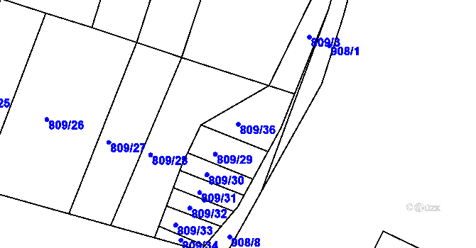 Parcela st. 809/36 v KÚ Mostiště u Velkého Meziříčí, Katastrální mapa