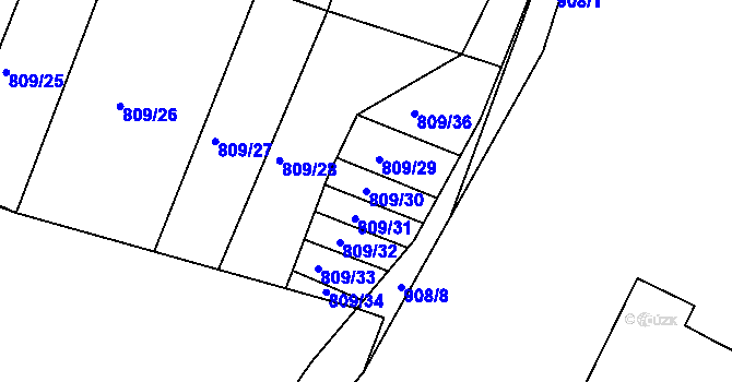 Parcela st. 809/30 v KÚ Mostiště u Velkého Meziříčí, Katastrální mapa