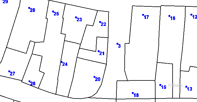 Parcela st. 21 v KÚ Mostkovice, Katastrální mapa
