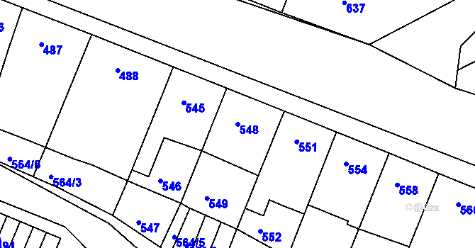 Parcela st. 548 v KÚ Mostkovice, Katastrální mapa