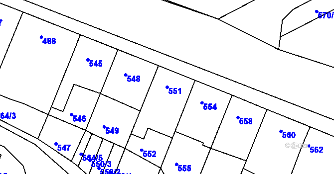 Parcela st. 551 v KÚ Mostkovice, Katastrální mapa