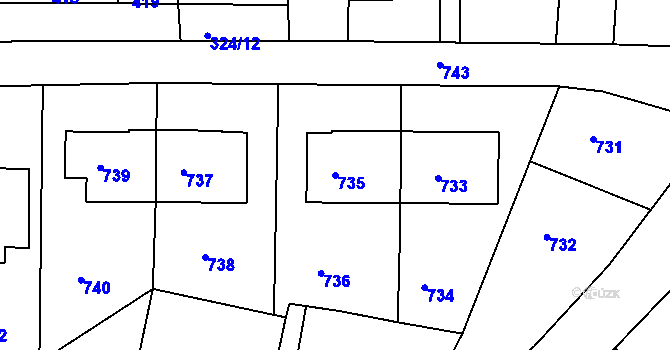 Parcela st. 735 v KÚ Mostkovice, Katastrální mapa