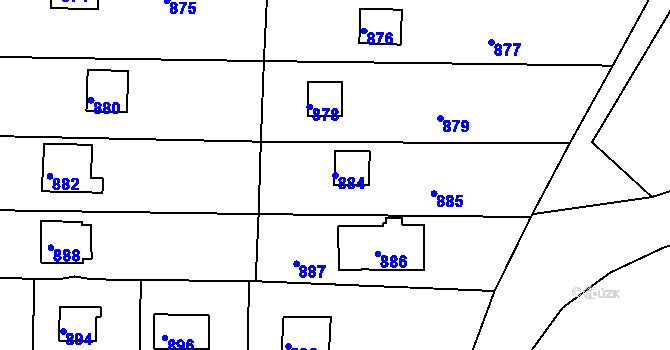 Parcela st. 884 v KÚ Mostkovice, Katastrální mapa