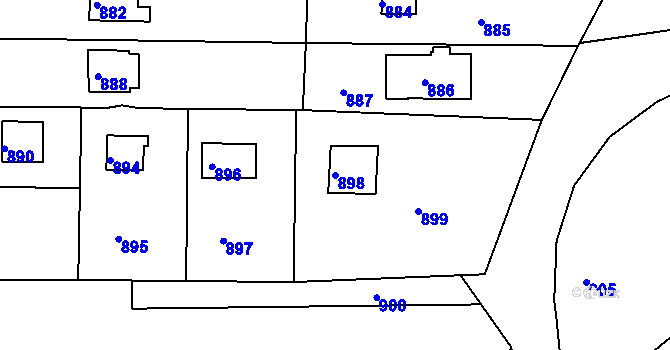Parcela st. 898 v KÚ Mostkovice, Katastrální mapa