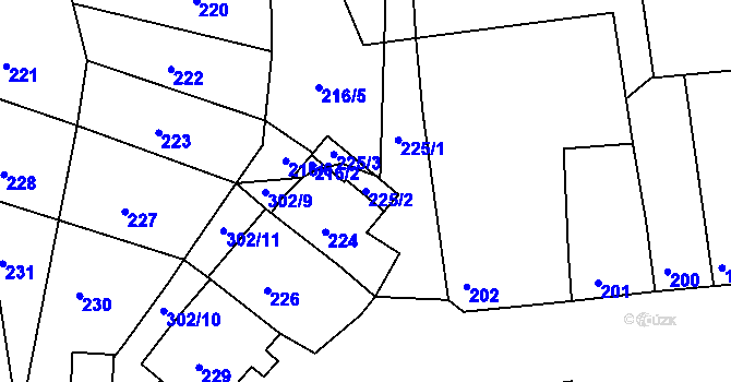 Parcela st. 225/2 v KÚ Mostkovice, Katastrální mapa