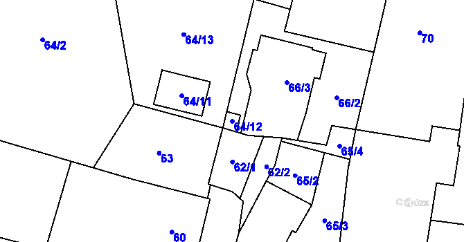 Parcela st. 64/12 v KÚ Mostkovice, Katastrální mapa