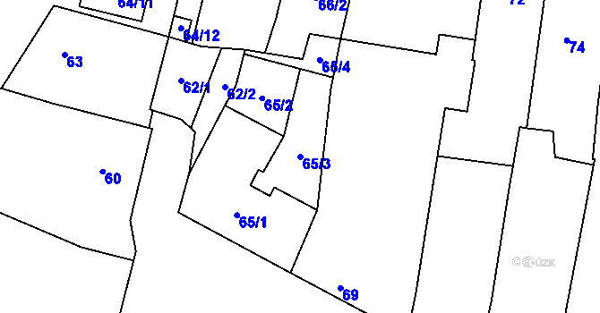 Parcela st. 65/3 v KÚ Mostkovice, Katastrální mapa