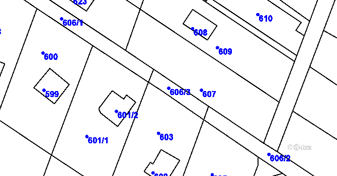 Parcela st. 606/3 v KÚ Stichovice, Katastrální mapa