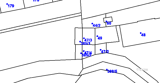 Parcela st. 385/1 v KÚ Stichovice, Katastrální mapa