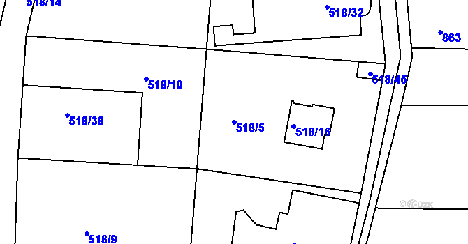 Parcela st. 518/5 v KÚ Stichovice, Katastrální mapa