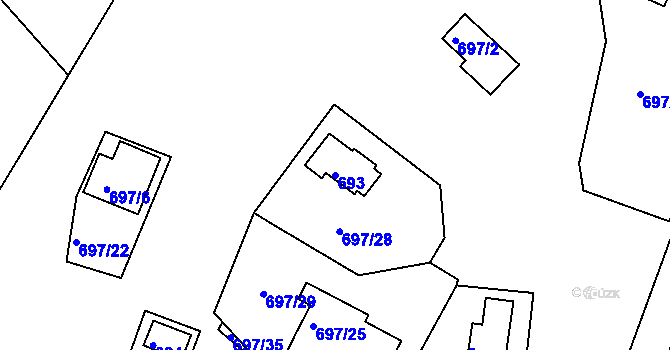 Parcela st. 693 v KÚ Stichovice, Katastrální mapa