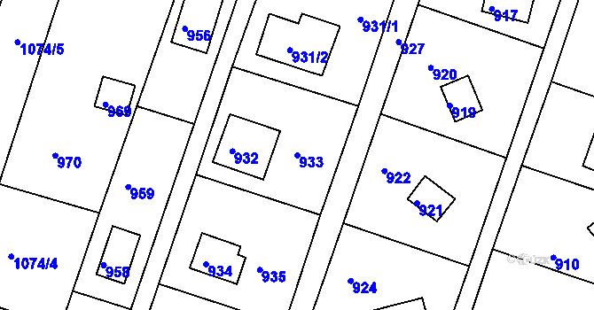 Parcela st. 933 v KÚ Stichovice, Katastrální mapa