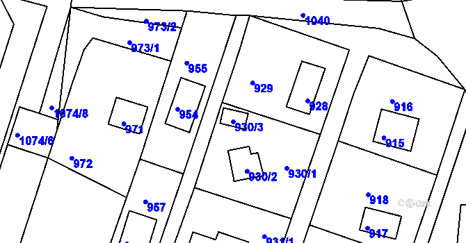 Parcela st. 930/3 v KÚ Stichovice, Katastrální mapa