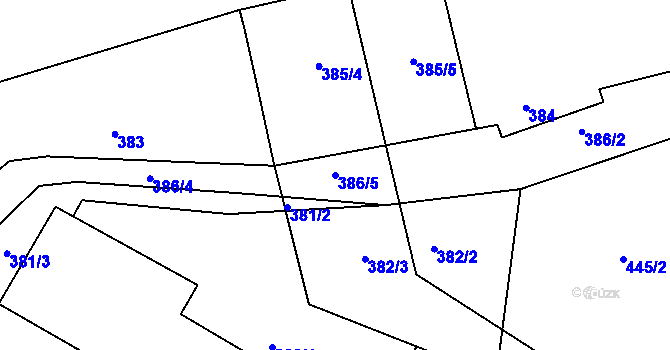 Parcela st. 386/5 v KÚ Stichovice, Katastrální mapa