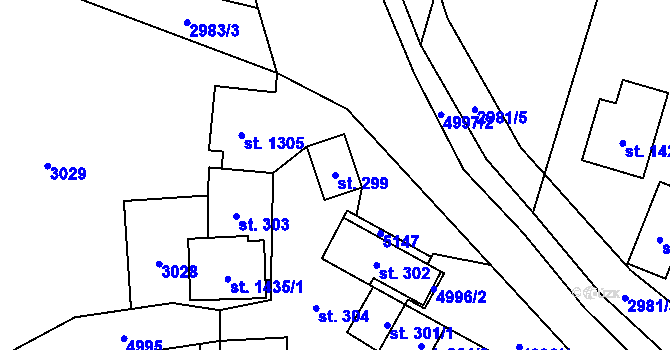 Parcela st. 299 v KÚ Mosty u Jablunkova, Katastrální mapa
