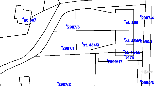 Parcela st. 454/3 v KÚ Mosty u Jablunkova, Katastrální mapa