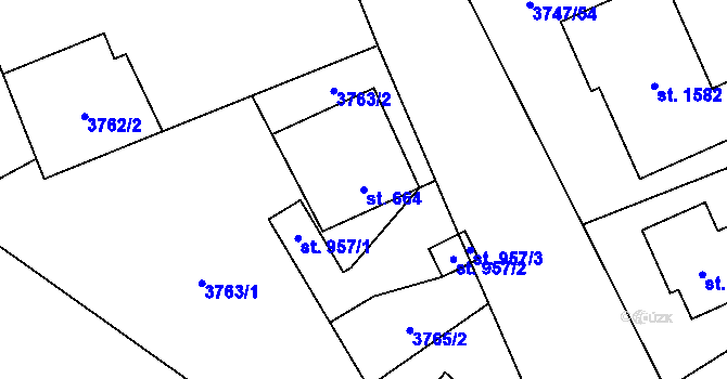 Parcela st. 664 v KÚ Mosty u Jablunkova, Katastrální mapa