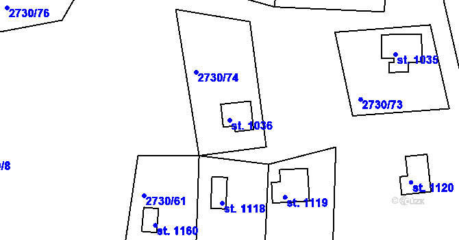 Parcela st. 1036 v KÚ Mosty u Jablunkova, Katastrální mapa