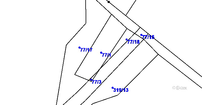 Parcela st. 77/1 v KÚ Mosty u Jablunkova, Katastrální mapa