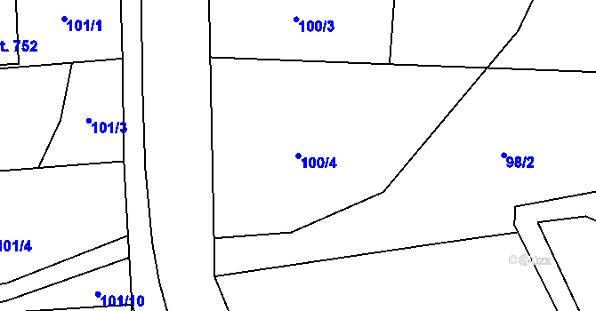 Parcela st. 100/4 v KÚ Mosty u Jablunkova, Katastrální mapa