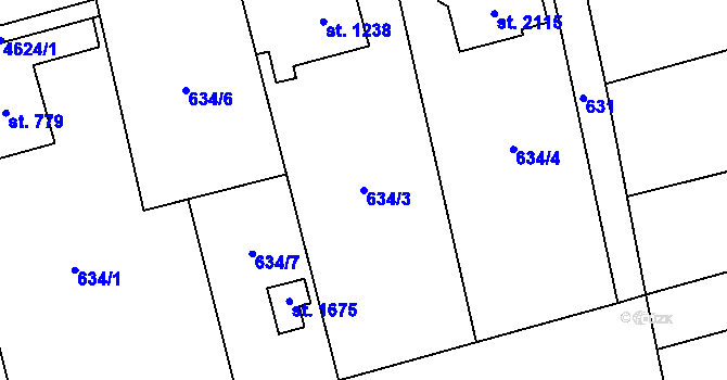 Parcela st. 634/3 v KÚ Mosty u Jablunkova, Katastrální mapa