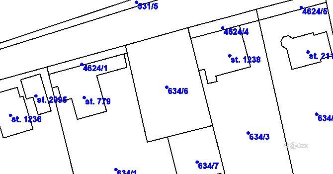 Parcela st. 634/6 v KÚ Mosty u Jablunkova, Katastrální mapa