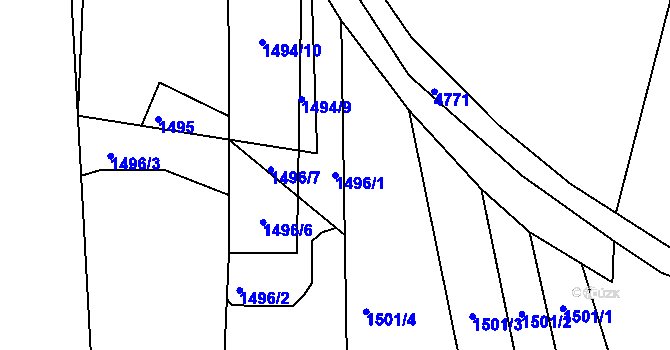Parcela st. 1496/1 v KÚ Mosty u Jablunkova, Katastrální mapa