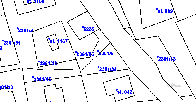 Parcela st. 2361/6 v KÚ Mosty u Jablunkova, Katastrální mapa