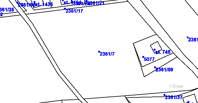 Parcela st. 2361/7 v KÚ Mosty u Jablunkova, Katastrální mapa