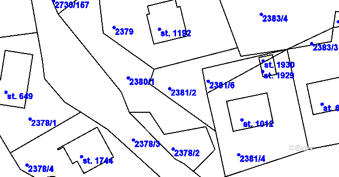 Parcela st. 2381/2 v KÚ Mosty u Jablunkova, Katastrální mapa