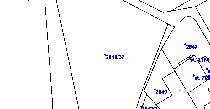 Parcela st. 2916/37 v KÚ Mosty u Jablunkova, Katastrální mapa