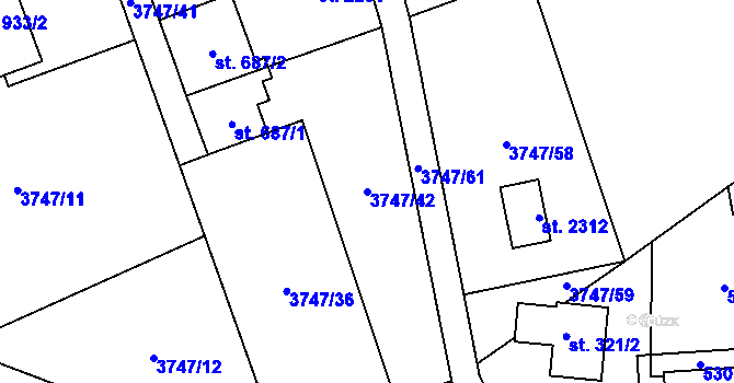 Parcela st. 3747/42 v KÚ Mosty u Jablunkova, Katastrální mapa