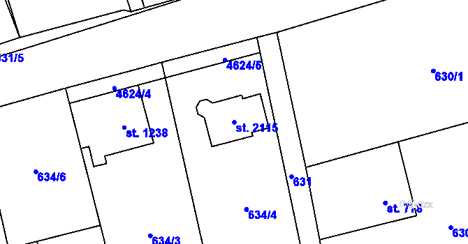 Parcela st. 2115 v KÚ Mosty u Jablunkova, Katastrální mapa
