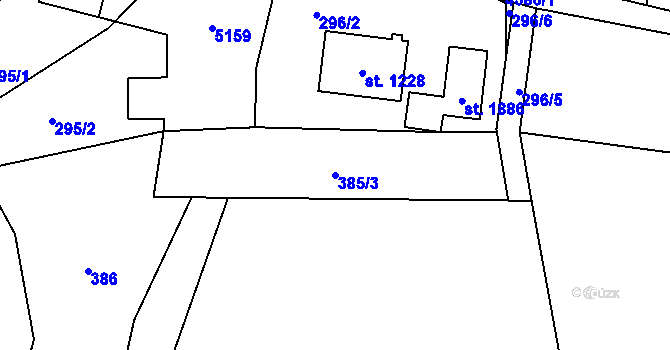 Parcela st. 385/3 v KÚ Mosty u Jablunkova, Katastrální mapa
