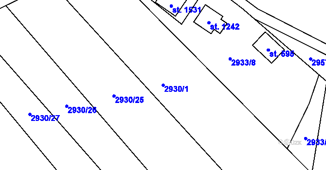 Parcela st. 2930/1 v KÚ Mosty u Jablunkova, Katastrální mapa