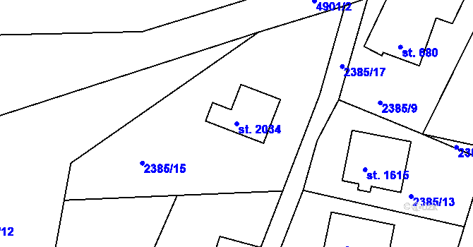 Parcela st. 2034 v KÚ Mosty u Jablunkova, Katastrální mapa