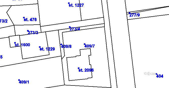 Parcela st. 409/7 v KÚ Mosty u Jablunkova, Katastrální mapa