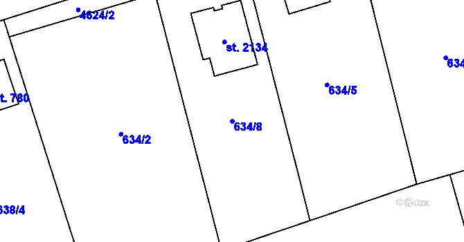Parcela st. 634/8 v KÚ Mosty u Jablunkova, Katastrální mapa