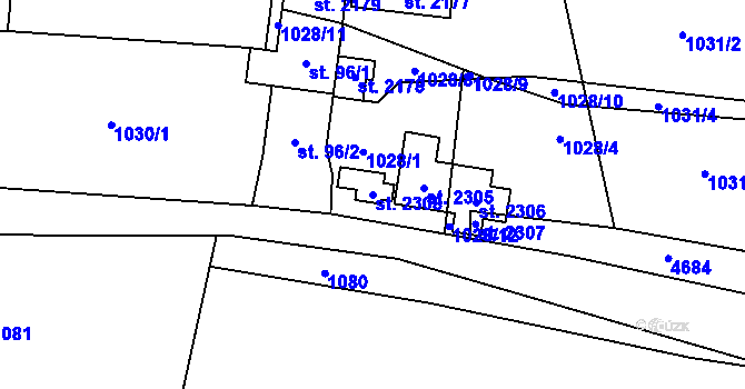 Parcela st. 2308 v KÚ Mosty u Jablunkova, Katastrální mapa