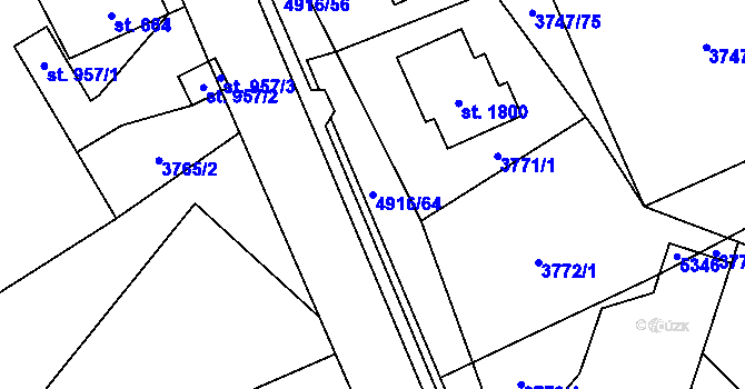 Parcela st. 4916/64 v KÚ Mosty u Jablunkova, Katastrální mapa