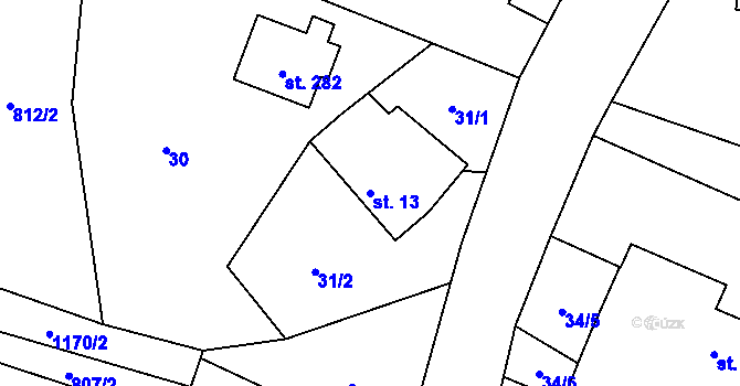 Parcela st. 13 v KÚ Mošnov, Katastrální mapa