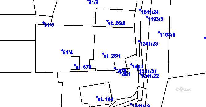 Parcela st. 26/1 v KÚ Mošnov, Katastrální mapa