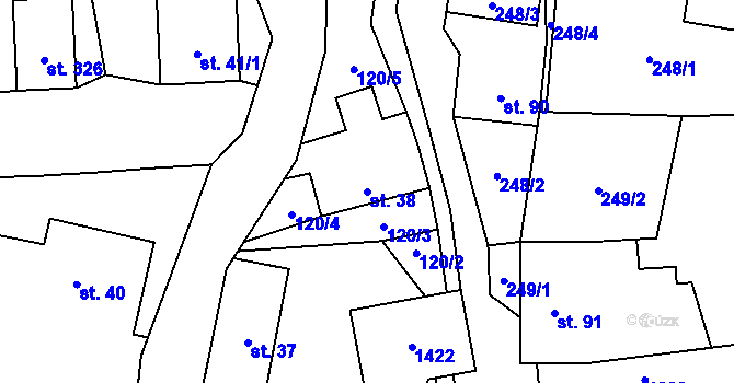 Parcela st. 38 v KÚ Mošnov, Katastrální mapa