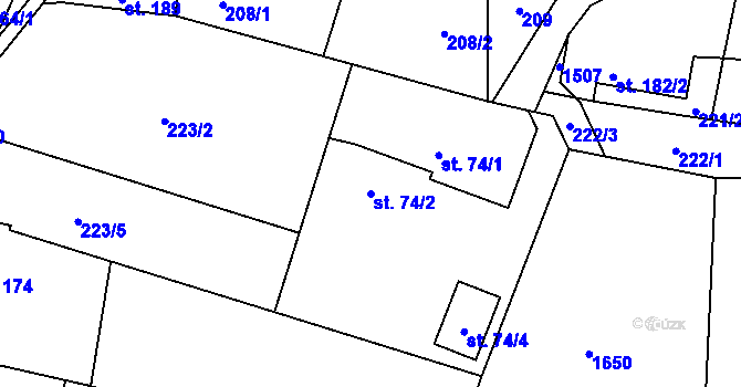 Parcela st. 74/2 v KÚ Mošnov, Katastrální mapa